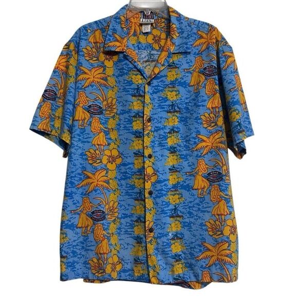 Vtg 90s UTY Apparel Hawaiian Shirt Mens XL Blue Yellow Button Front Short Sleeve - Picture 7 of 14